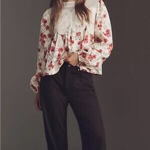 Floral Lace Peplum Blouse Boho Cottagecore Romantic NWT L